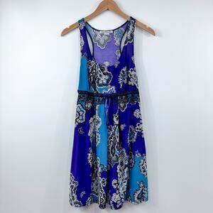 Women's Vintage Dress Nightgown Paisley Teal Purple Medium Goth Lace Babydoll